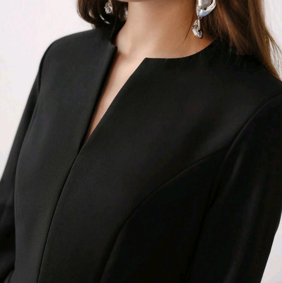 NOTCHED V NECK PLEATED DRESS - Picture 4 of 4